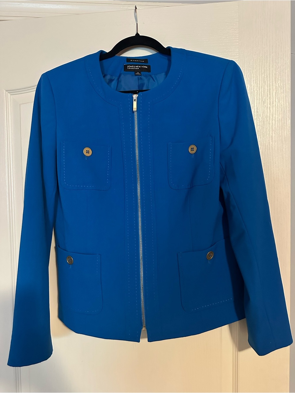 Jones New York Collection Royal Blue Zip Jacket Size 12 Stretch Blazer